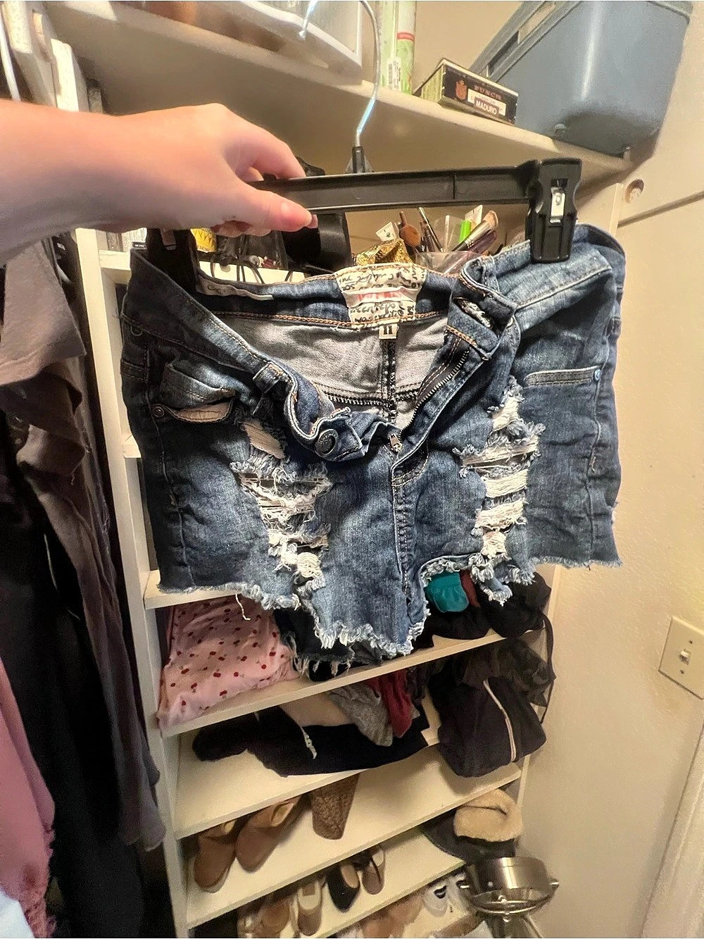 Free People Distressed Denim Jean Shorts in Blue